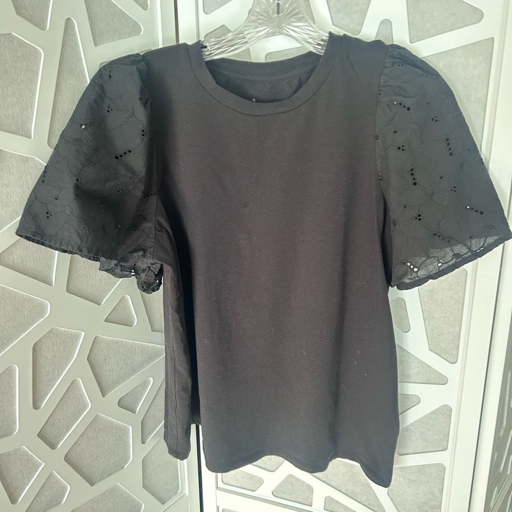 a new day Black Lace Puff Sleeve Blouse